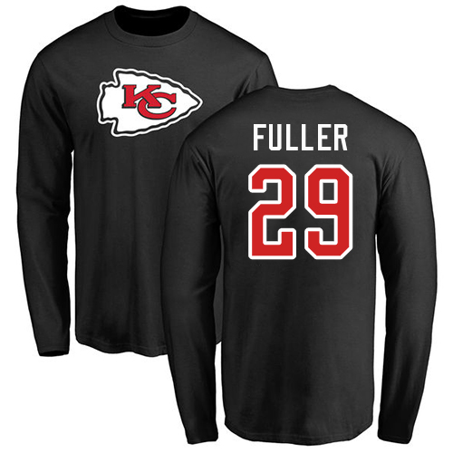 Men Kansas City Chiefs #29 Fuller Kendall Black Name and Number Logo Long Sleeve T-Shirt